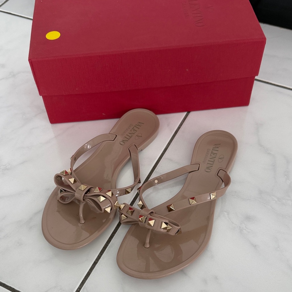 Valentino Women's Beige Sandals with Gold Studs